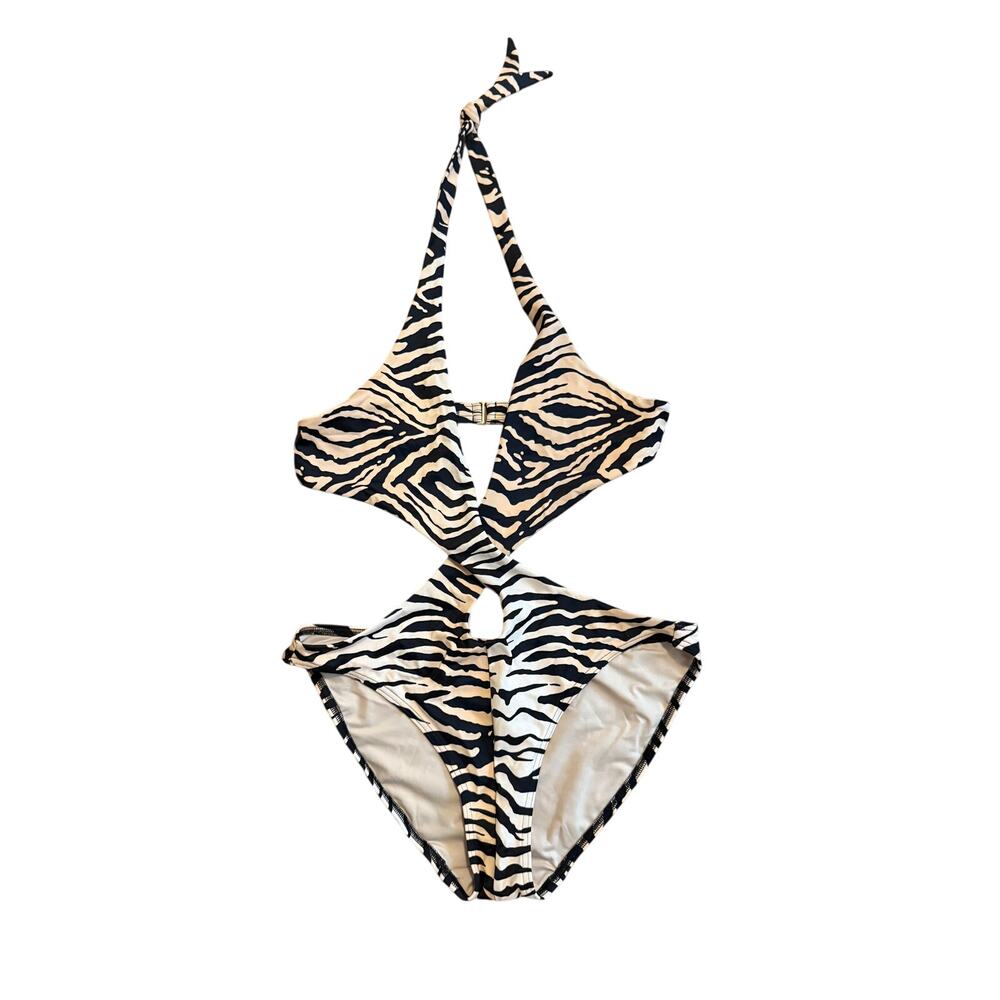 NWOT Vintage Y2K Victoria's Tan and Black Zebra Print Sexy Monokini M RARE